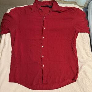 R&R Casual Men's Large 100% Silk Red Short Sleeve Button Up
